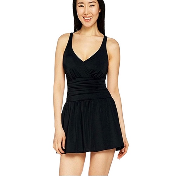 Denim&Co Other - NEW Denim & Co Ruched Black Swim Dress 8